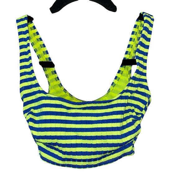 Xhilaration Neon Yellow & Blue Striped Cropped Tank Top - Picture 4 of 5